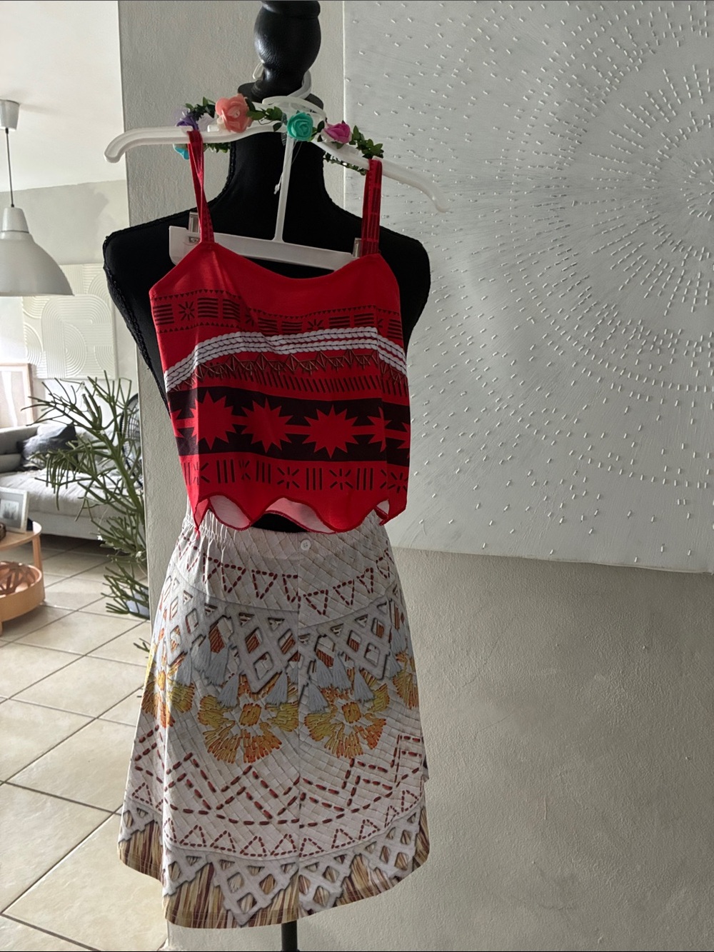 Moana Custom Red Patterned Crop Top & Printed Skirt Set - Girl Skirts